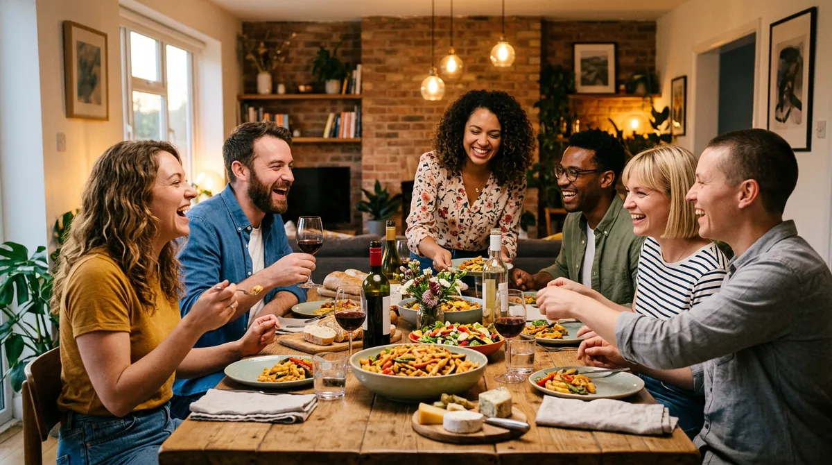 Enjoying a lively dinner party with friends