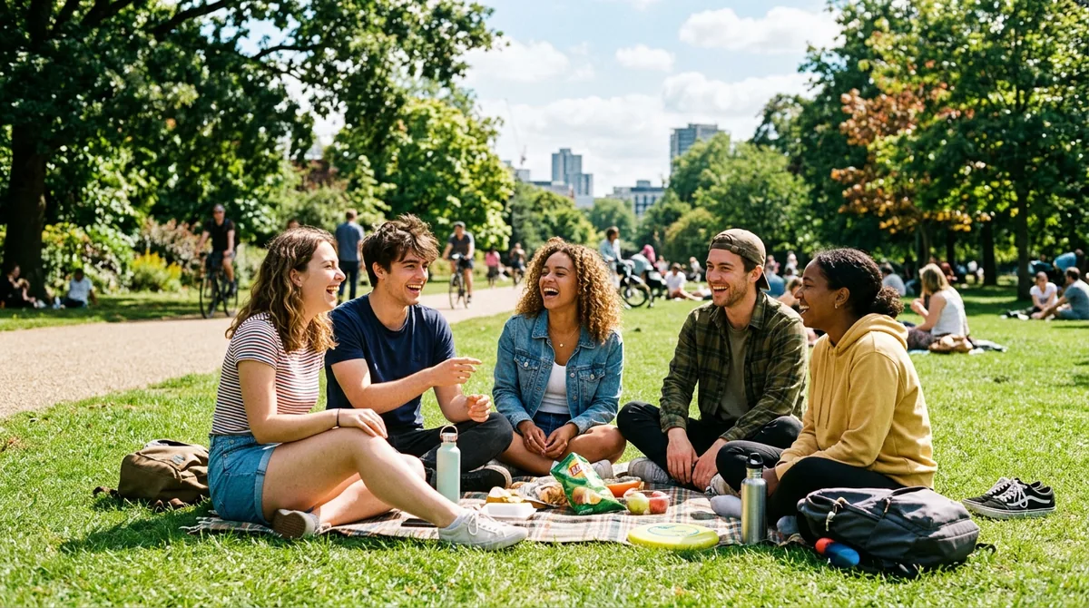 Laughing together at a casual outdoor meetup