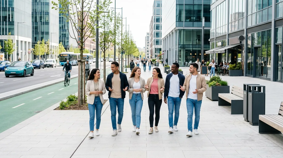 A diverse group of friends taking a walk