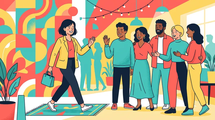 Person overcoming social anxiety in a group
